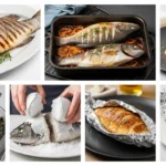 Seven different branzino cooking methods comparison - grilled, baked, pan-fried, steamed, salt-crusted, broiled and foil-wrapped